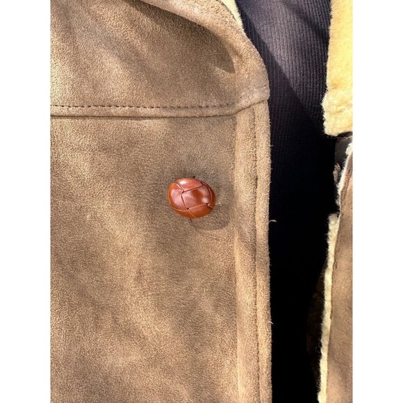 60s 1960s Rancher Brown Shearling & Suede Coat Sheepskin Lambswool Vintage Sz 42 - Picture 2 of 13